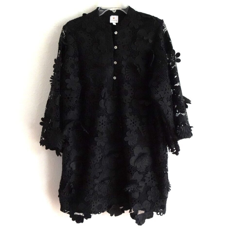 J.Marie Seraphina Dress Size S Black Short Floral 3D Lace Long Sleeve Shift NEW - Picture 2 of 9